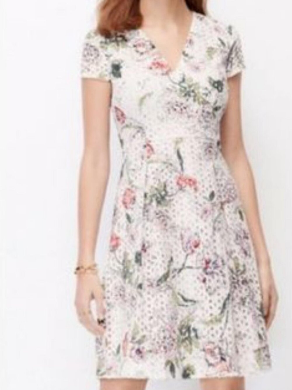 ANN TAYLOR FIT AND FLARE EYELET FLORAL DRESS, 6P